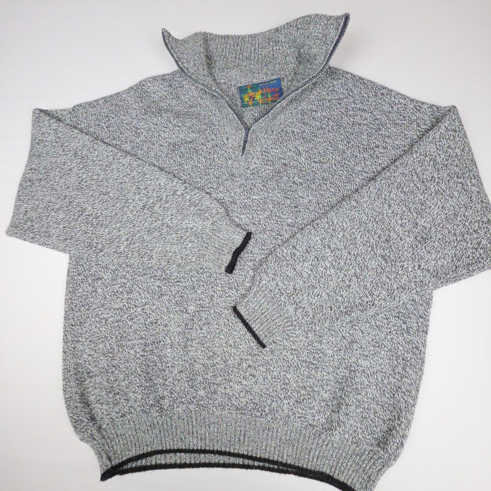 Henry Scott Quarter Zip Pullover Sweater Mens Medium Gray Marl Wool Blend Italy